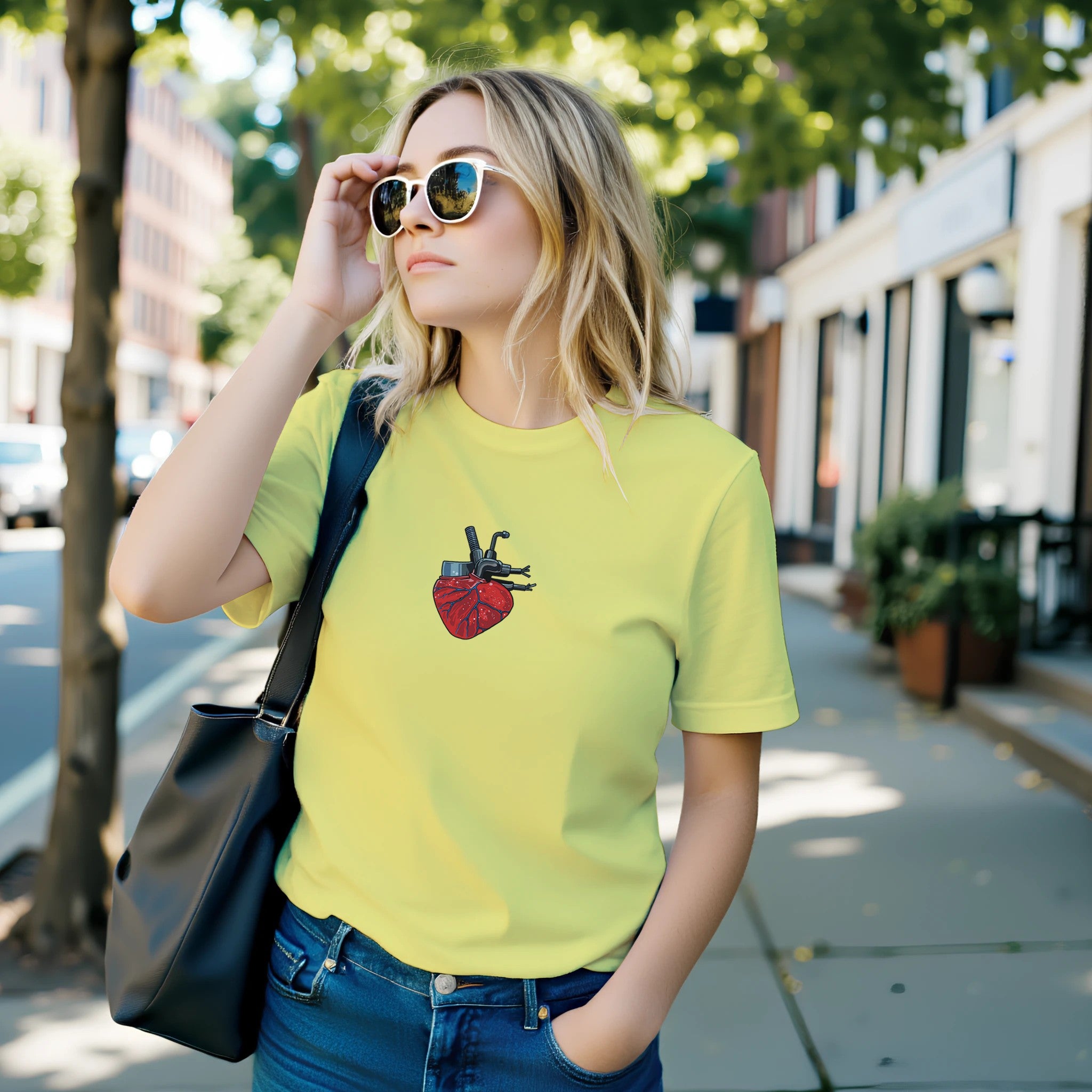 T-shirt Cœur Mécanique par Mr Klink — porté, vue de face